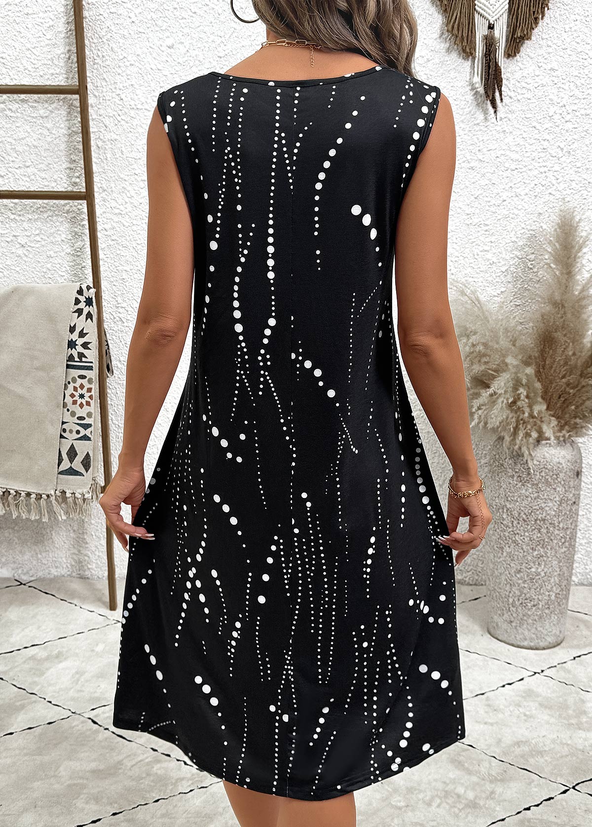 Black Tummy Coverage Polka Dot Dress and Cardigan | picture 