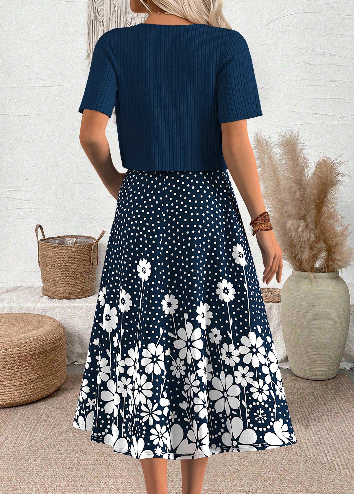 Navy Polka Dot Short Sleeve Dress and Cardigan | picture 