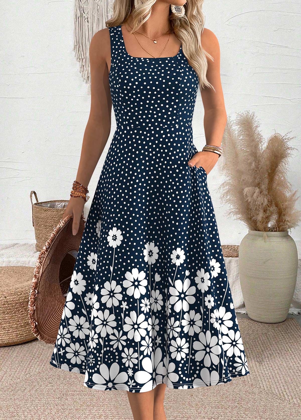 Navy Polka Dot Short Sleeve Dress and Cardigan | picture 