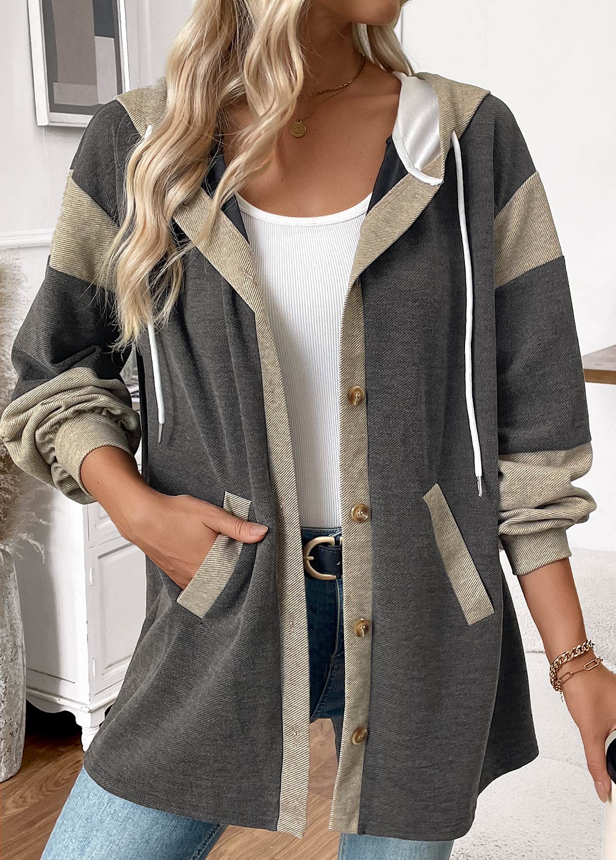 Dark Grey Marl Tummy Coverage Long Sleeve Hoodie | picture 