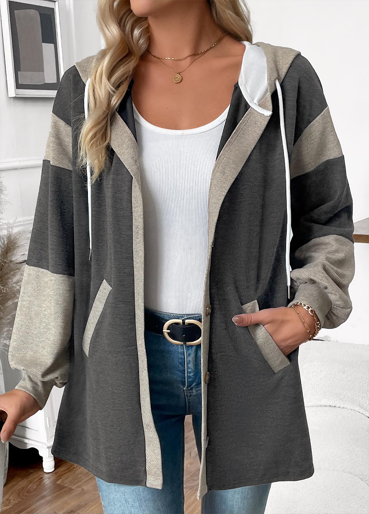 Dark Grey Marl Tummy Coverage Long Sleeve Hoodie | picture 