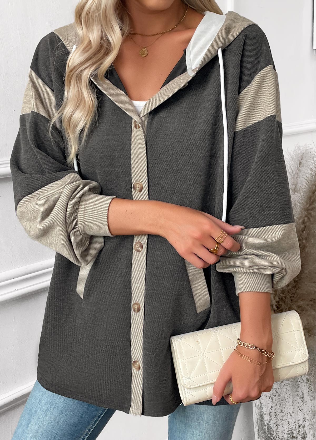 Dark Grey Marl Tummy Coverage Long Sleeve Hoodie | picture 