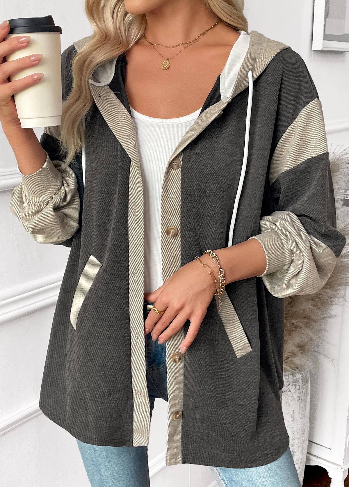 Dark Grey Marl Tummy Coverage Long Sleeve Hoodie | picture 