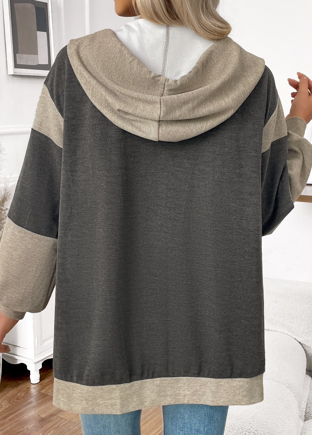 Dark Grey Marl Tummy Coverage Long Sleeve Hoodie | picture 