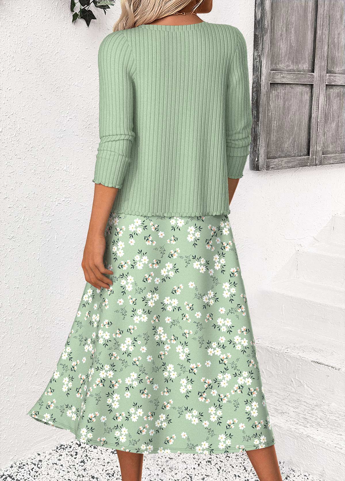 Sage Green Ditsy Floral Print Dress and Cardigan | picture 