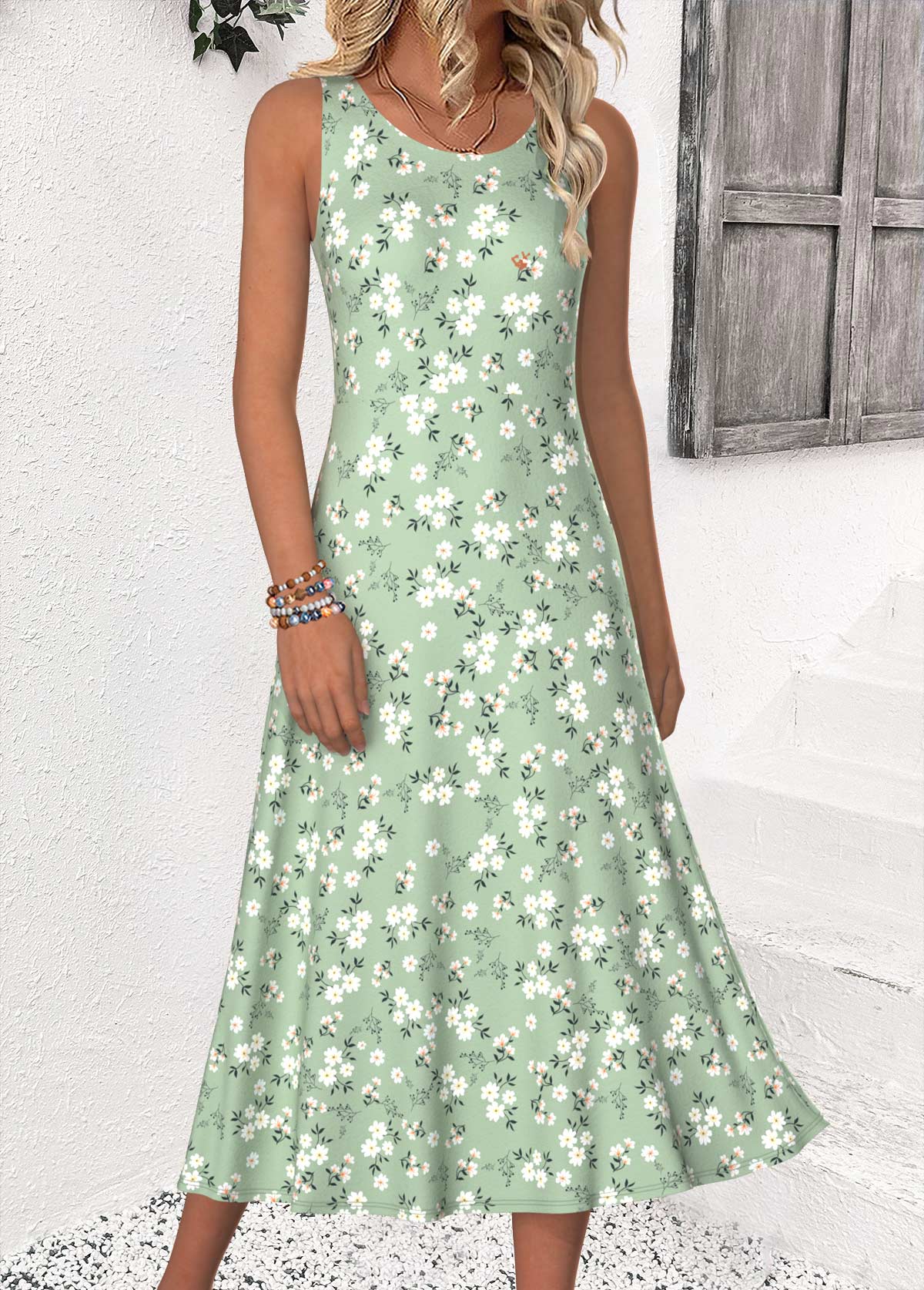 Sage Green Ditsy Floral Print Dress and Cardigan | picture 