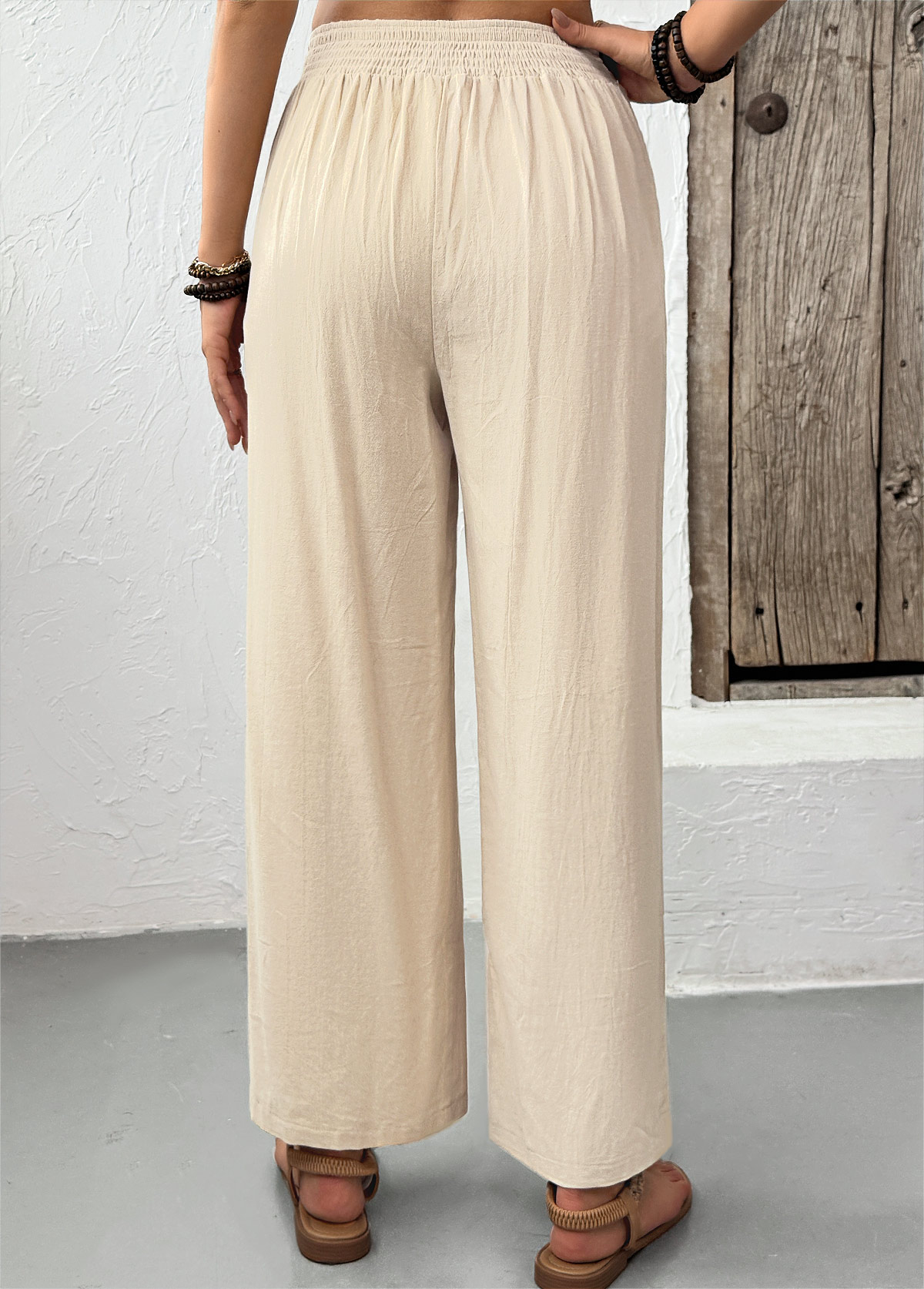 Light Camel Straight Leg Elastic Waist High Waisted Pants | picture 