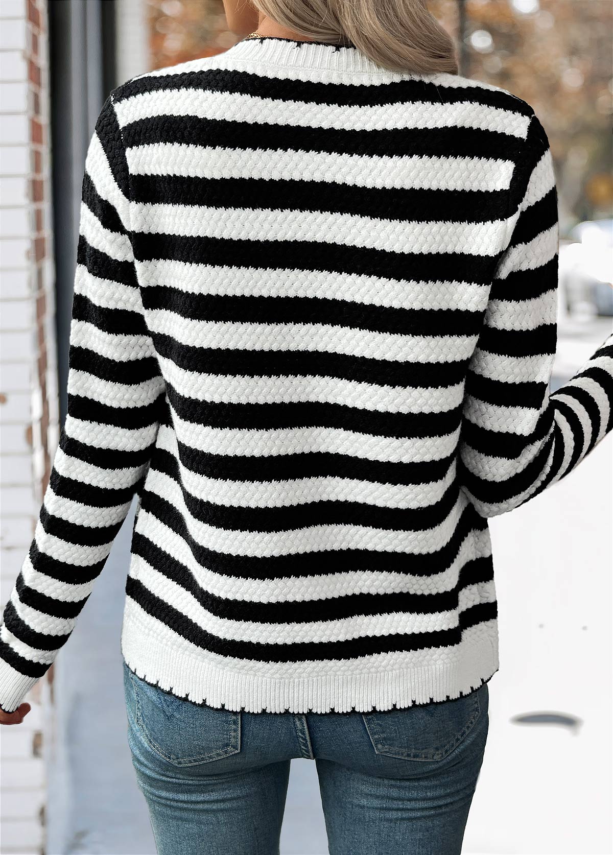 Black Button Striped Long Sleeve Cardigan | picture 