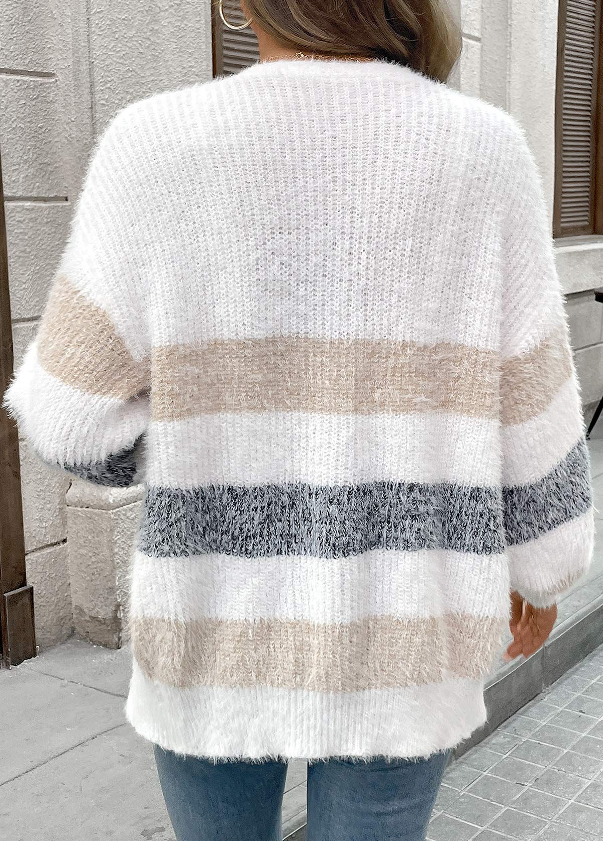 White Tummy Coverage Striped Long Sleeve Cardigan | picture 