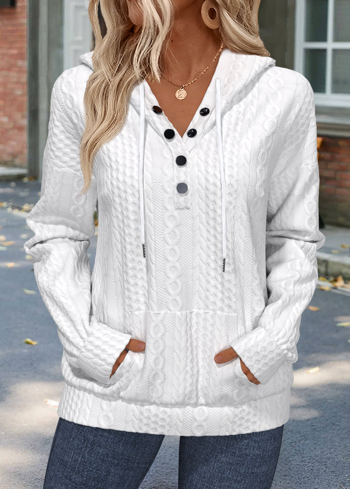 White Tummy Coverage Long Sleeve Hoodie | picture 