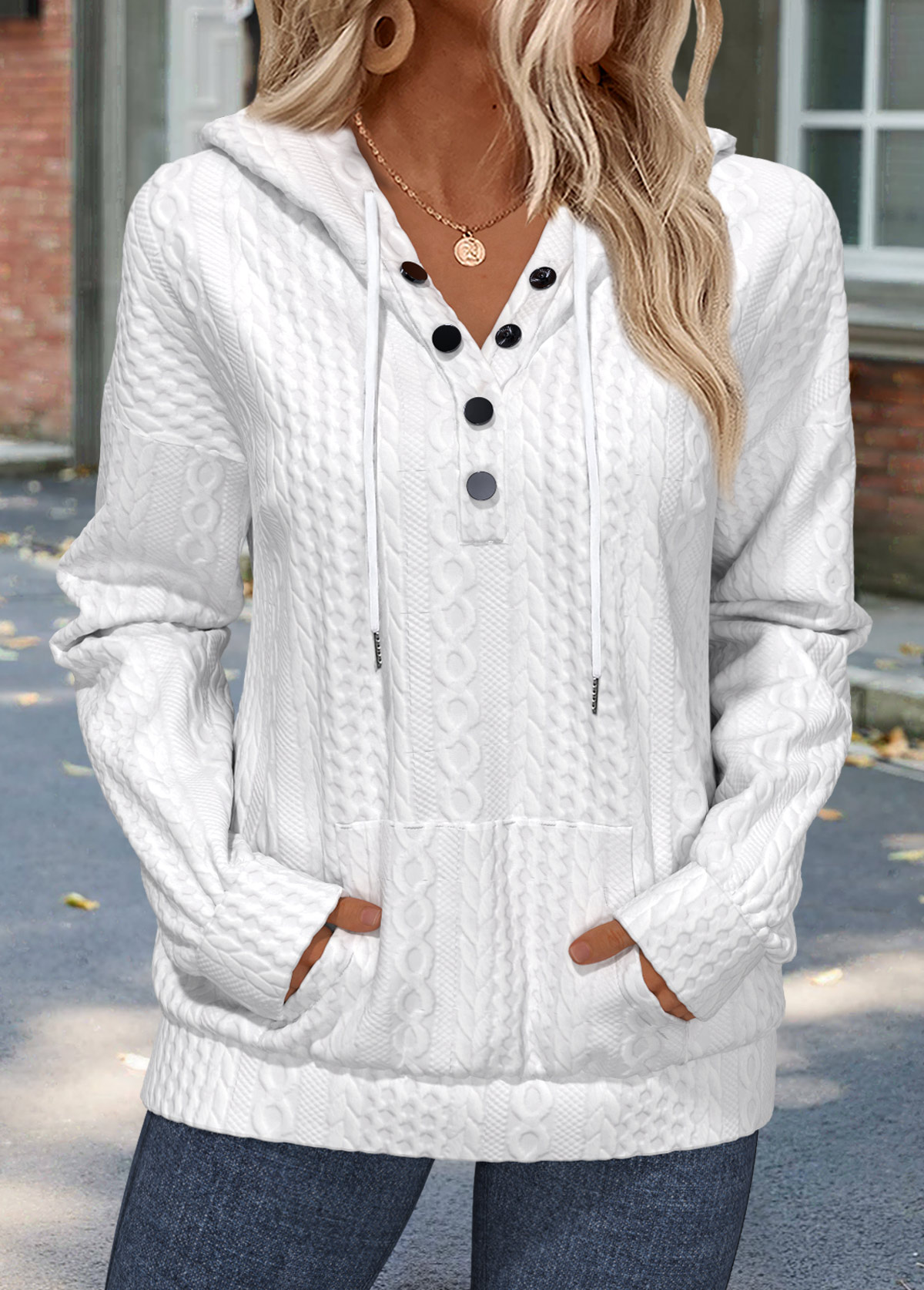 White Tummy Coverage Long Sleeve Hoodie | picture 