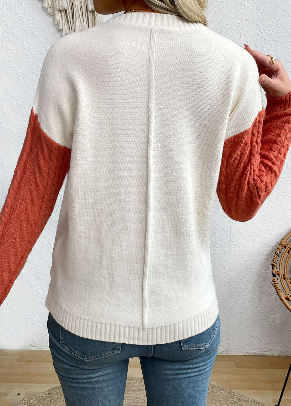 Multi Color Patchwork Long Sleeve Round Neck Sweater | picture 