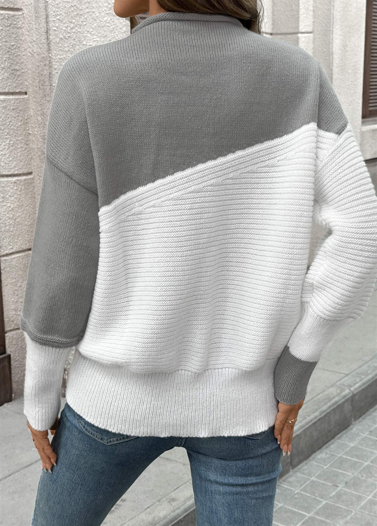 Grey Long Sleeve Round Neck Sweater | picture 