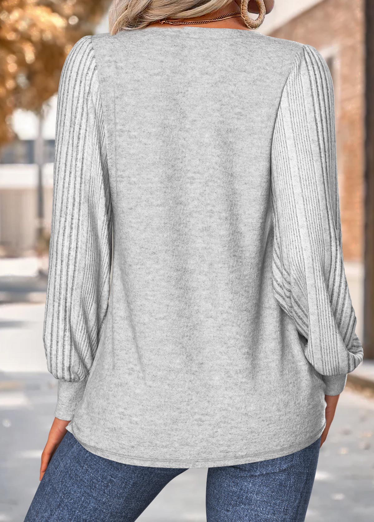 Light Grey Marl Tuck Stitch Long Sleeve T Shirt | picture 