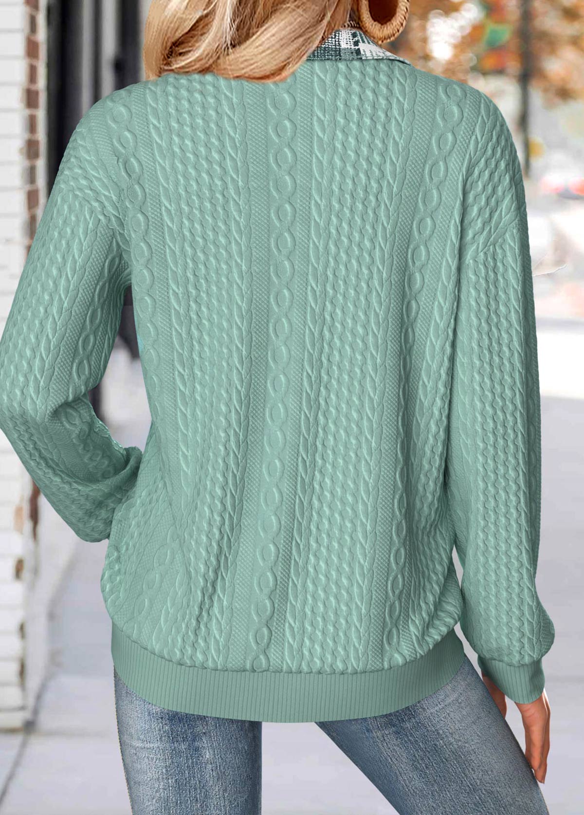 Sage Green Tummy Coverage Geometric Print Long Sleeve Sweatshirt | picture 