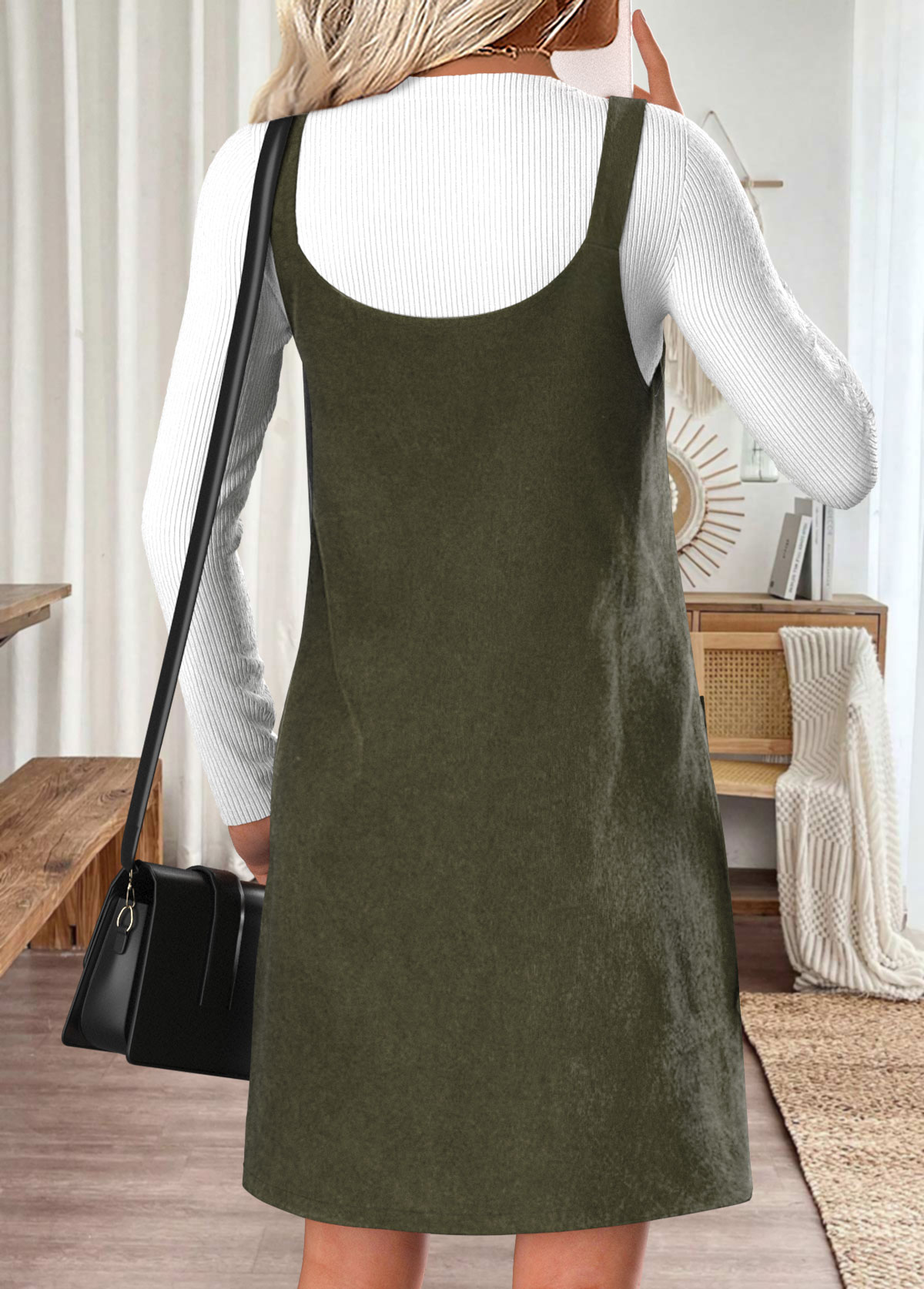 Olive Green Tummy Coverage Short Strappy Tank Dress | picture 
