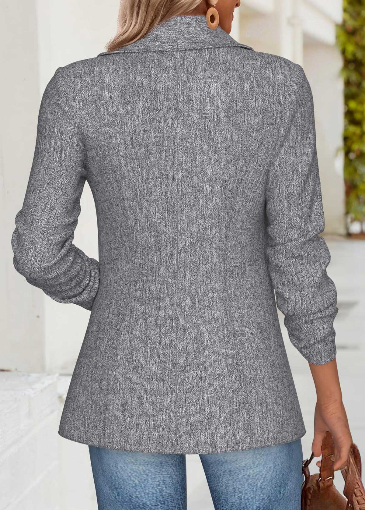 Light Grey Marl Tummy Coverage Long Sleeve Lapel Coat | picture 