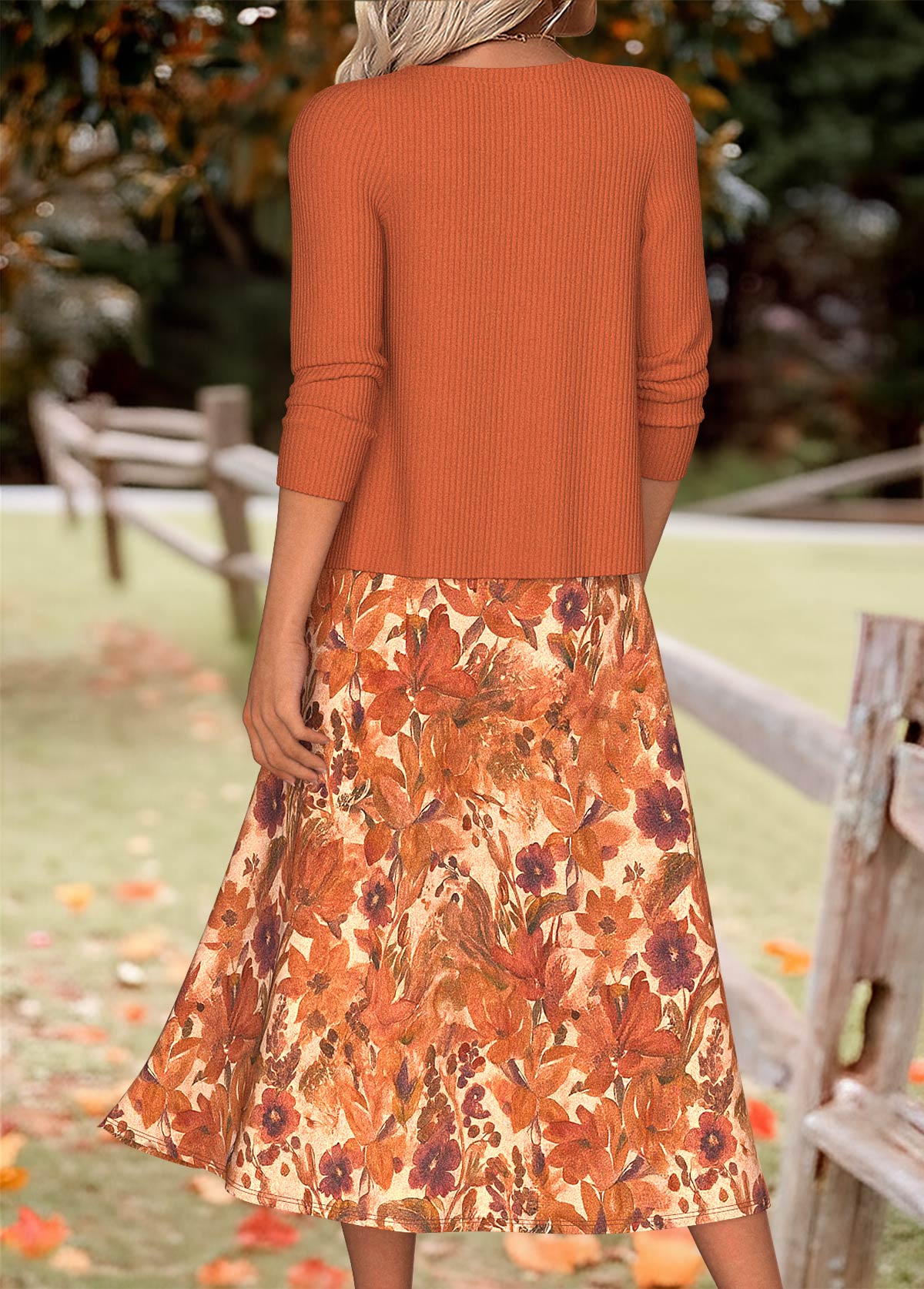 Orange Tummy Coverage Random Floral Print Dress and Cardigan | picture 