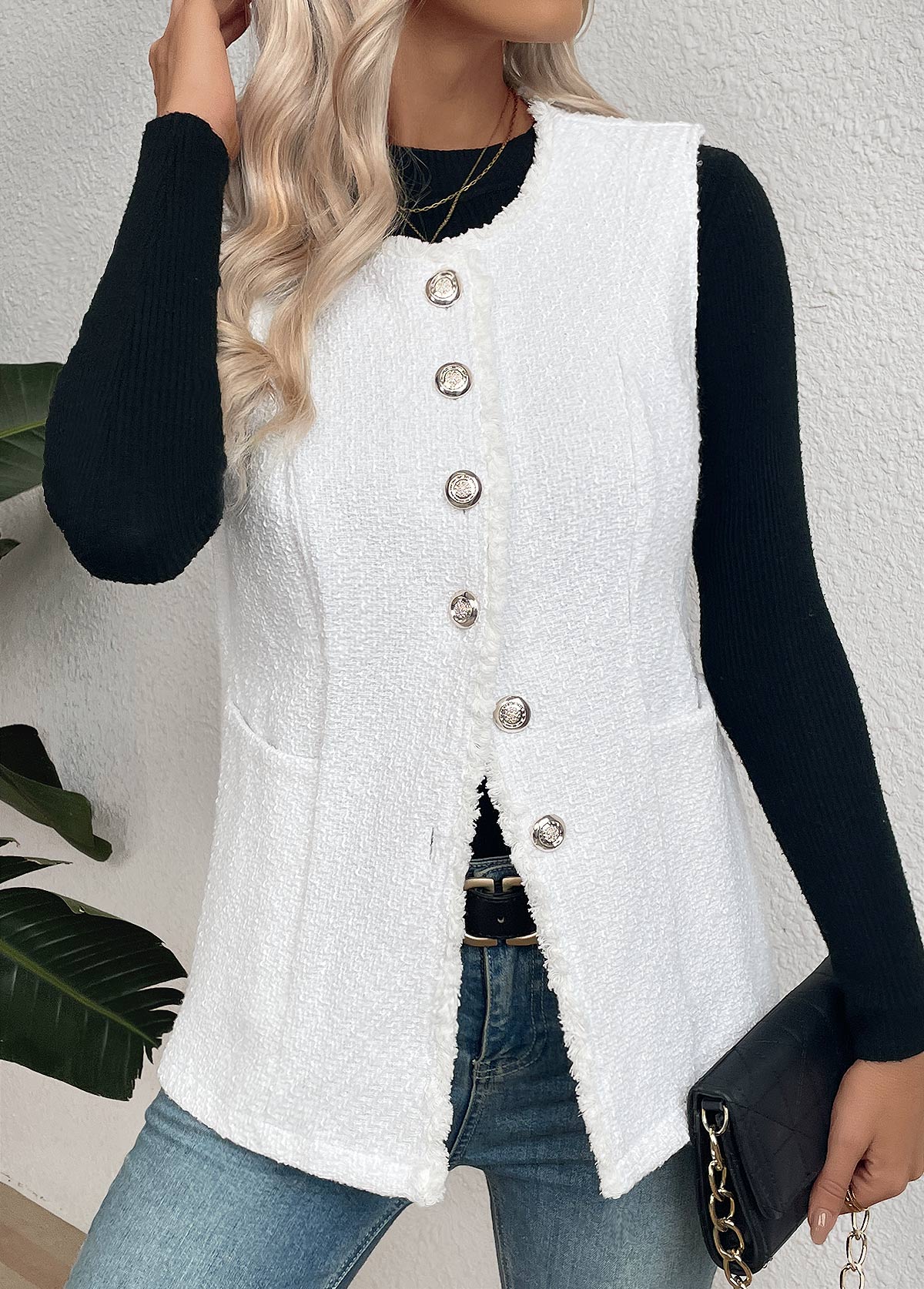 White Tummy Coverage Sleeveless Round Neck Waistcoat | picture 