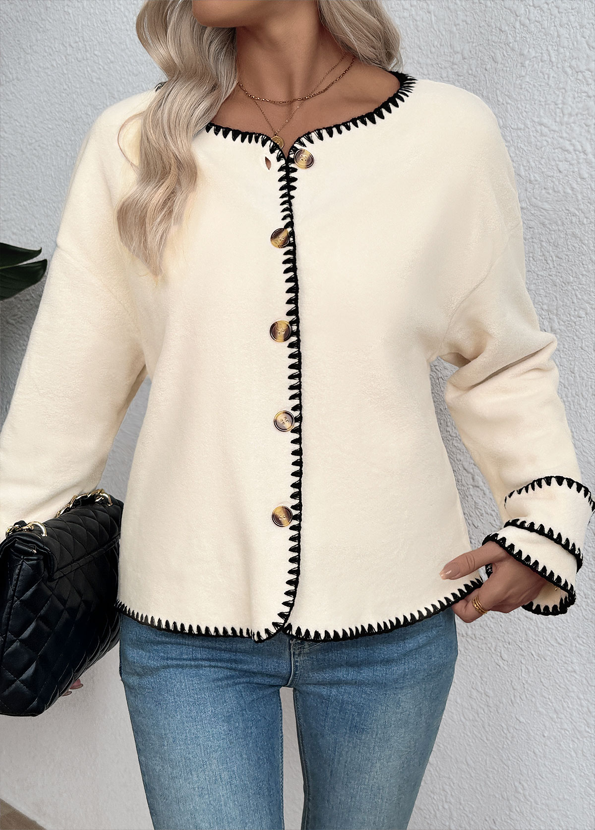 Beige Tummy Coverage Long Sleeve Round Neck Coat | picture 