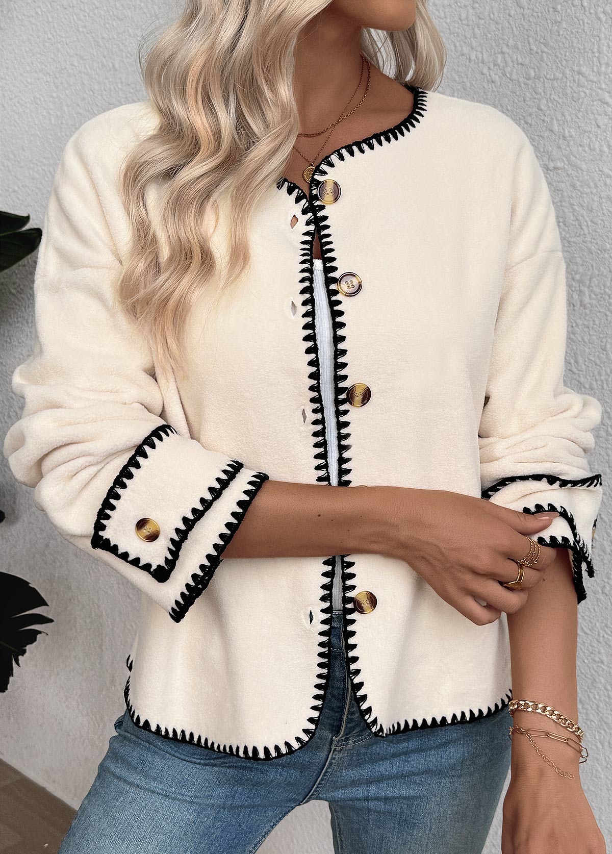 Beige Tummy Coverage Long Sleeve Round Neck Coat | picture 