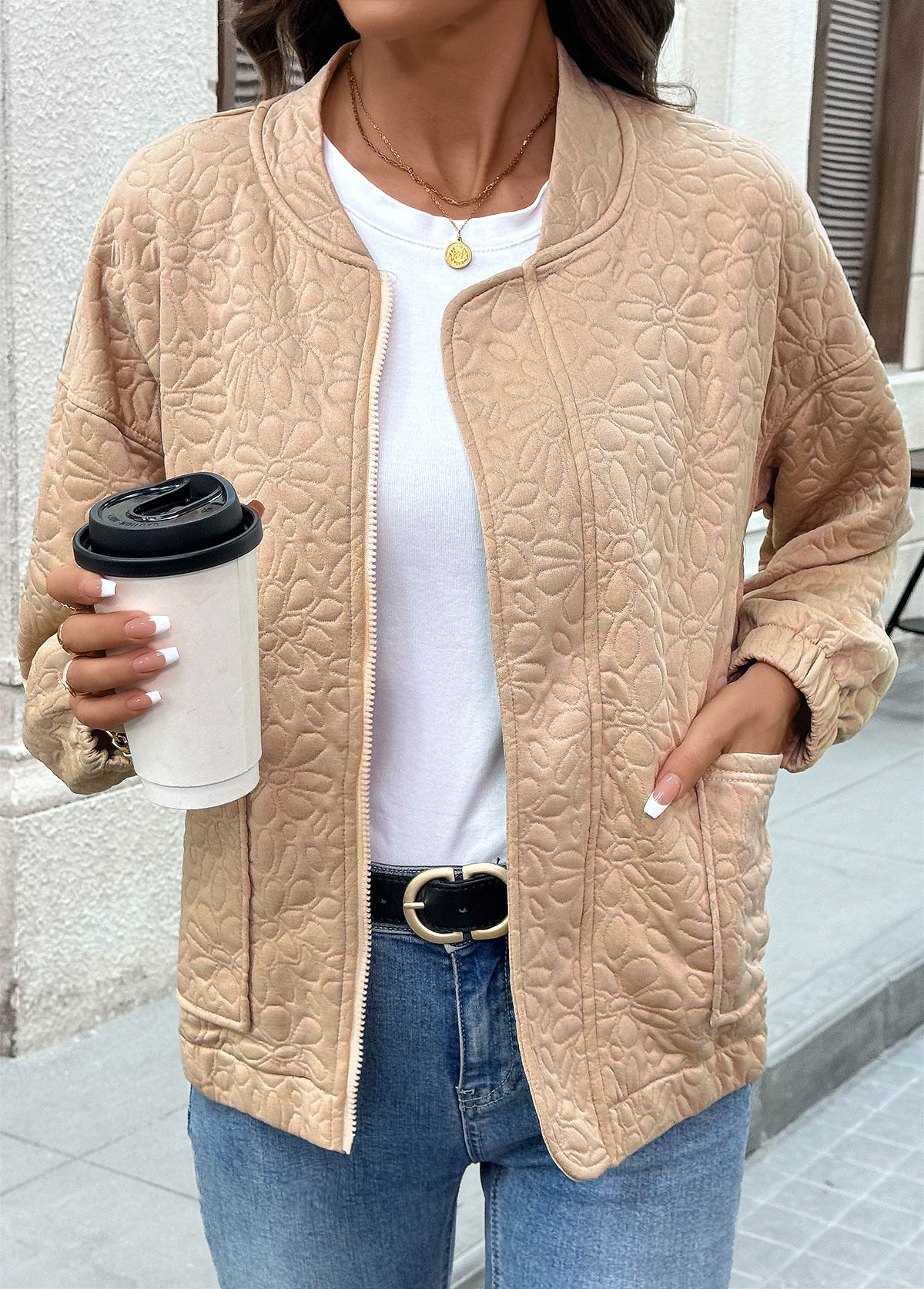 Light Coffee Tummy Coverage Long Sleeve Coat | picture 