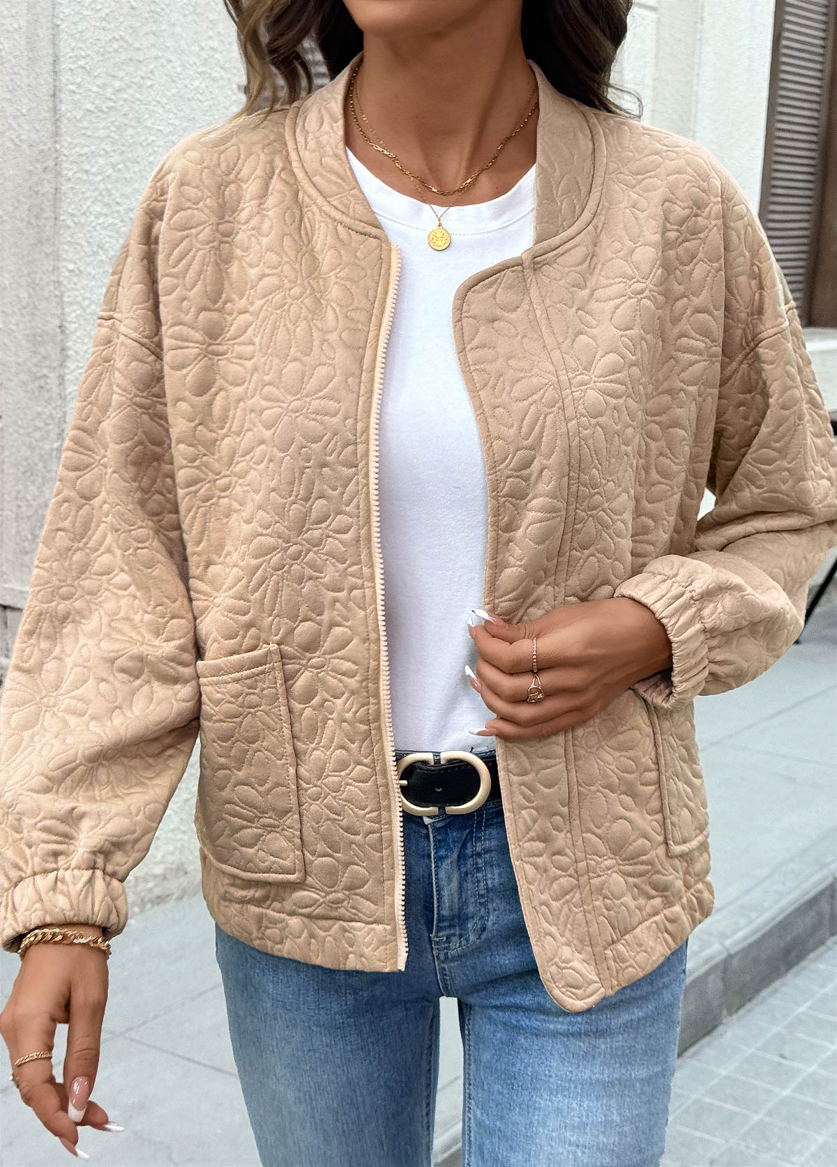 Light Coffee Tummy Coverage Long Sleeve Coat | picture 