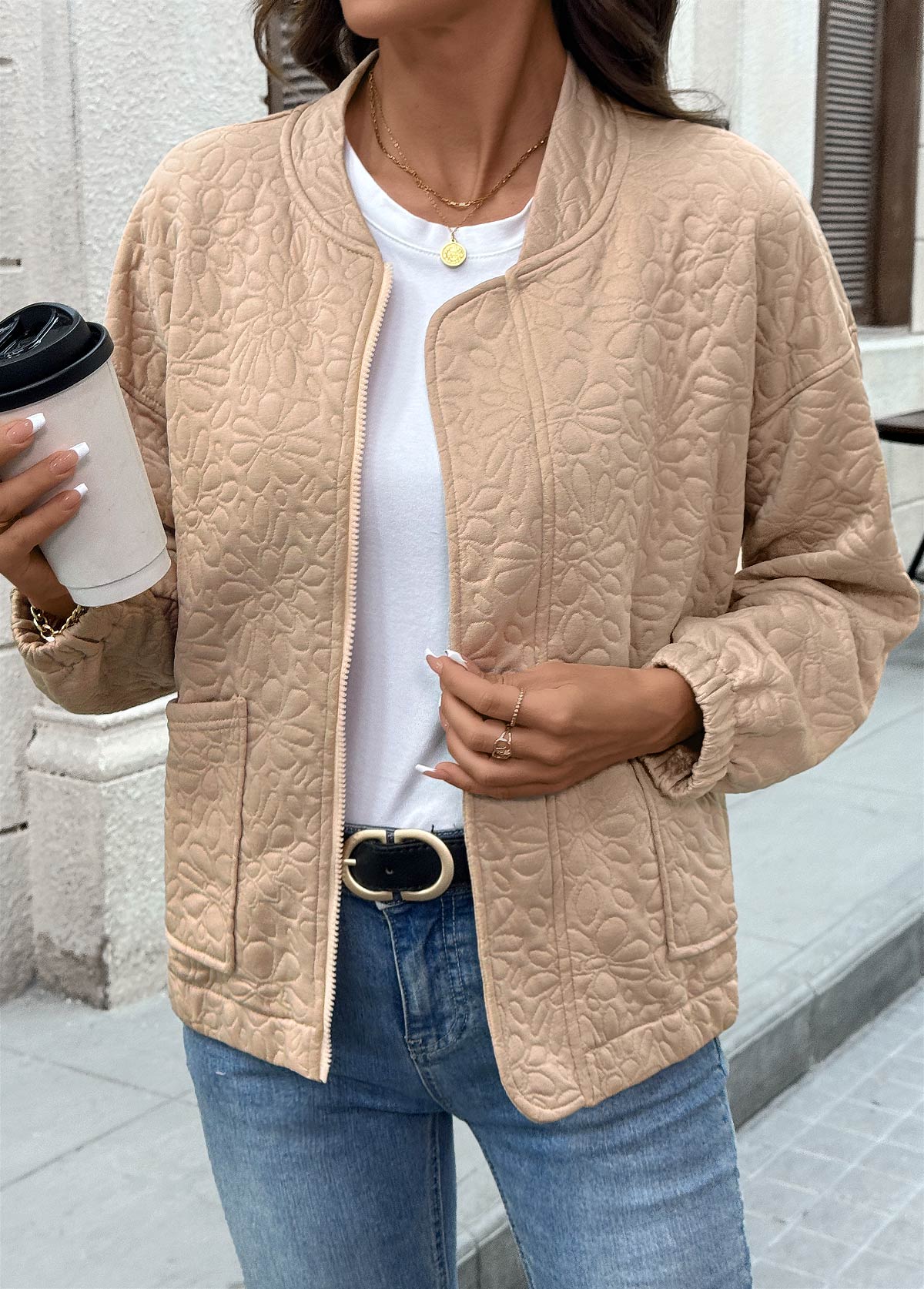 Light Coffee Tummy Coverage Long Sleeve Coat | picture 