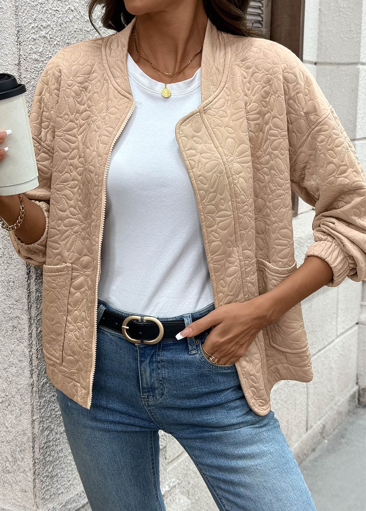 Light Coffee Tummy Coverage Long Sleeve Coat | picture 