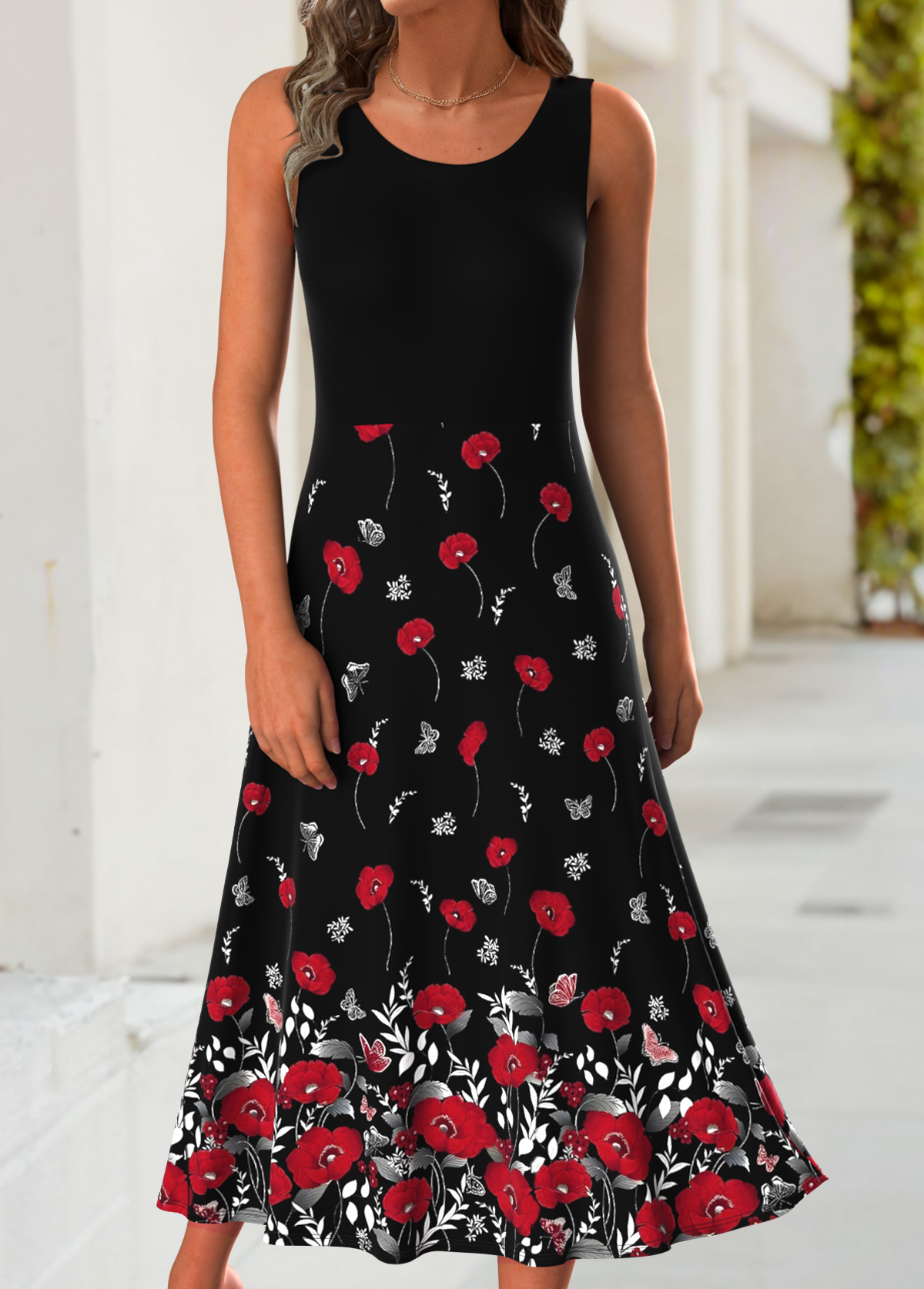 Red Tummy Coverage Floral Print Dress and Cardigan | picture 