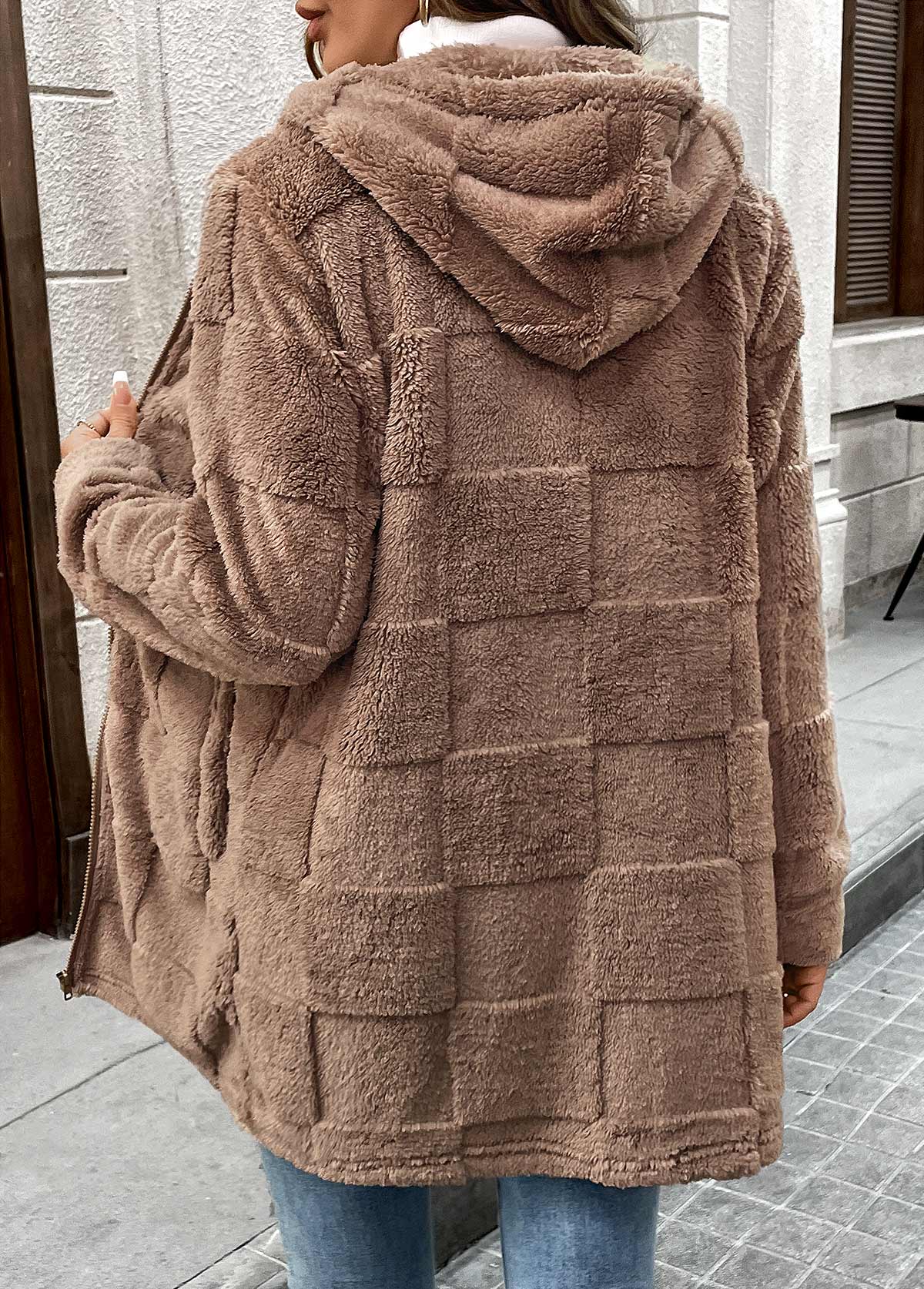 Dark Coffee Double Side Pockets Long Sleeve Hooded Coat | picture 