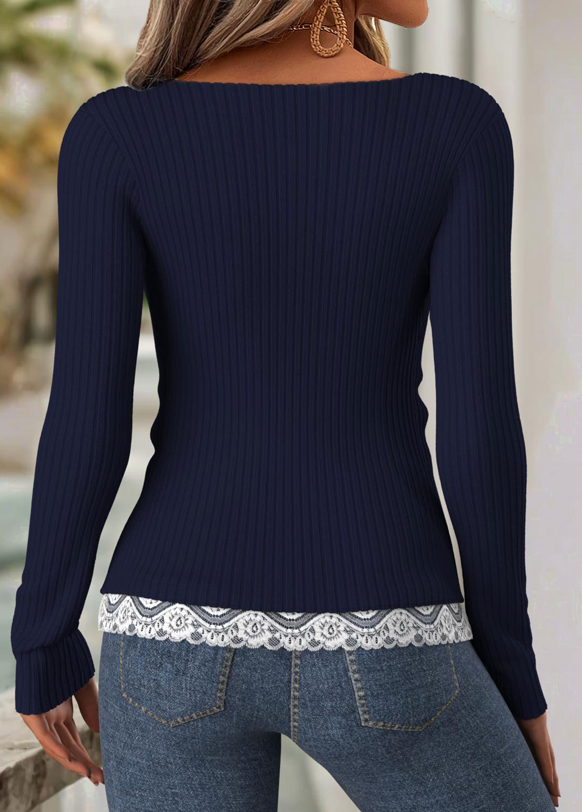 Navy Tummy Coverage Long Sleeve Scoop Neck T Shirt | picture 