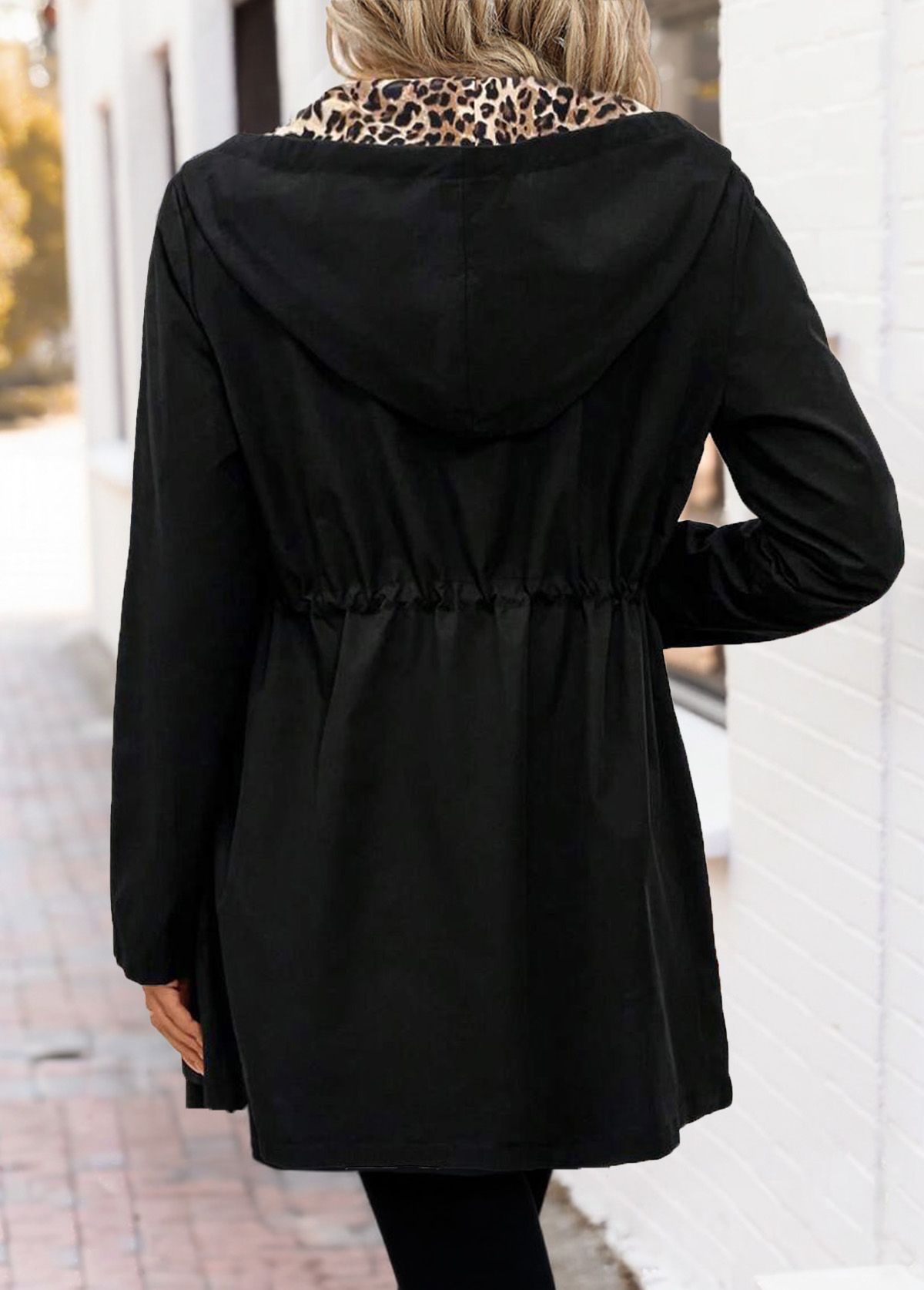 Black Reversible Tummy Coverage Leopard Long Sleeve Hooded Coat | picture 