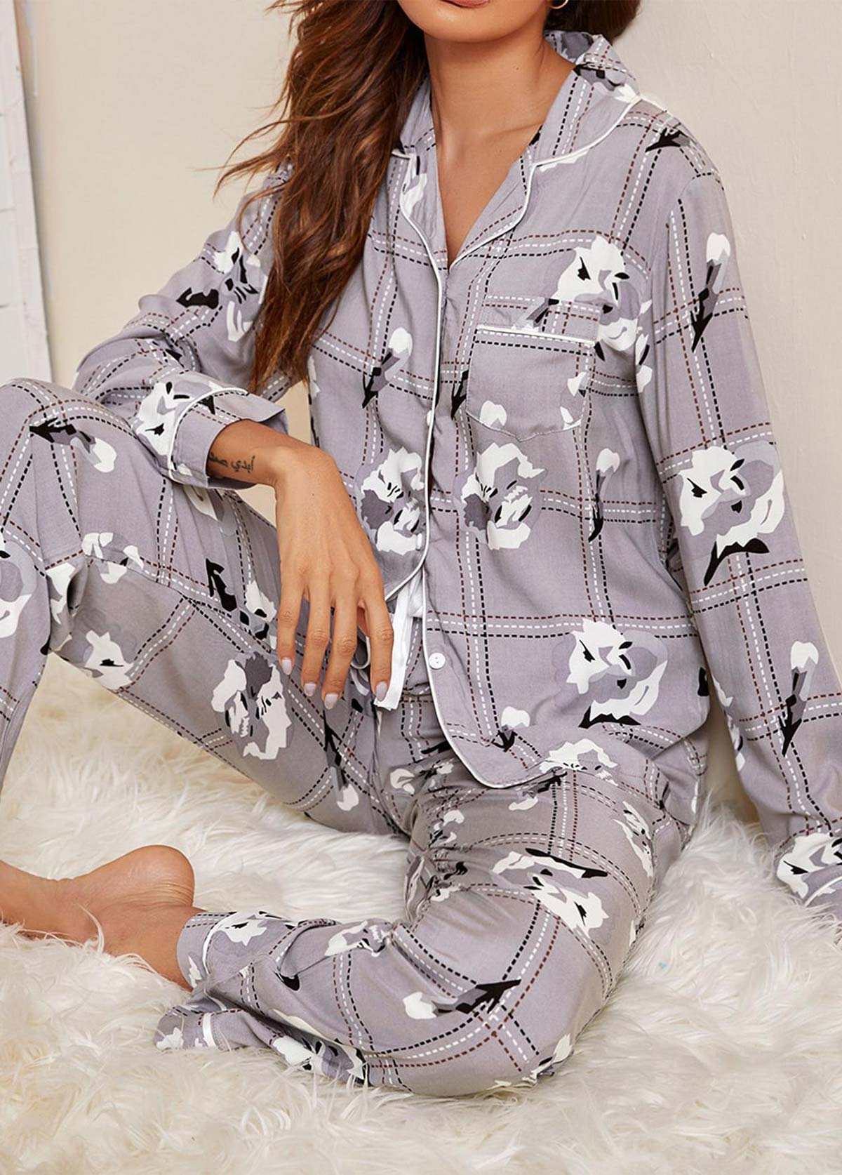 Light Grey Long Sleeve Lounge Top and Pants | picture 