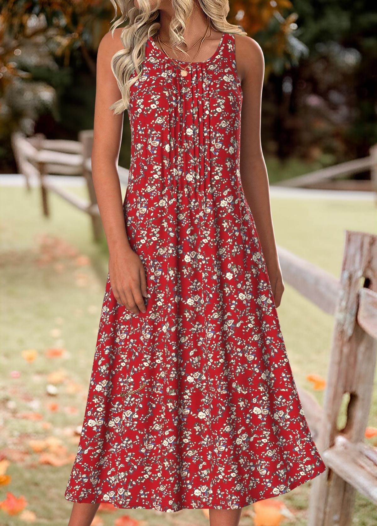 Wine Red Tummy Coverage Floral Print Dress and Cardigan | picture 