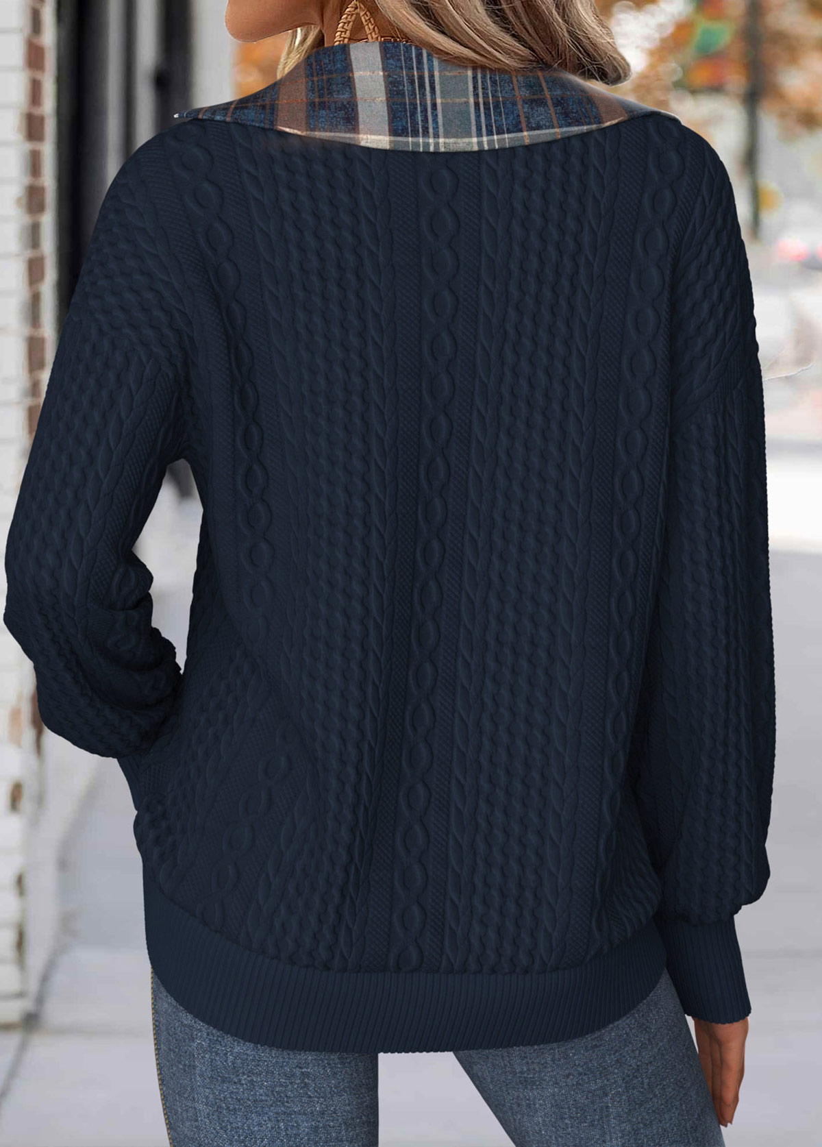 Navy Tummy Coverage Plaid Long Sleeve Sweatshirt | picture 