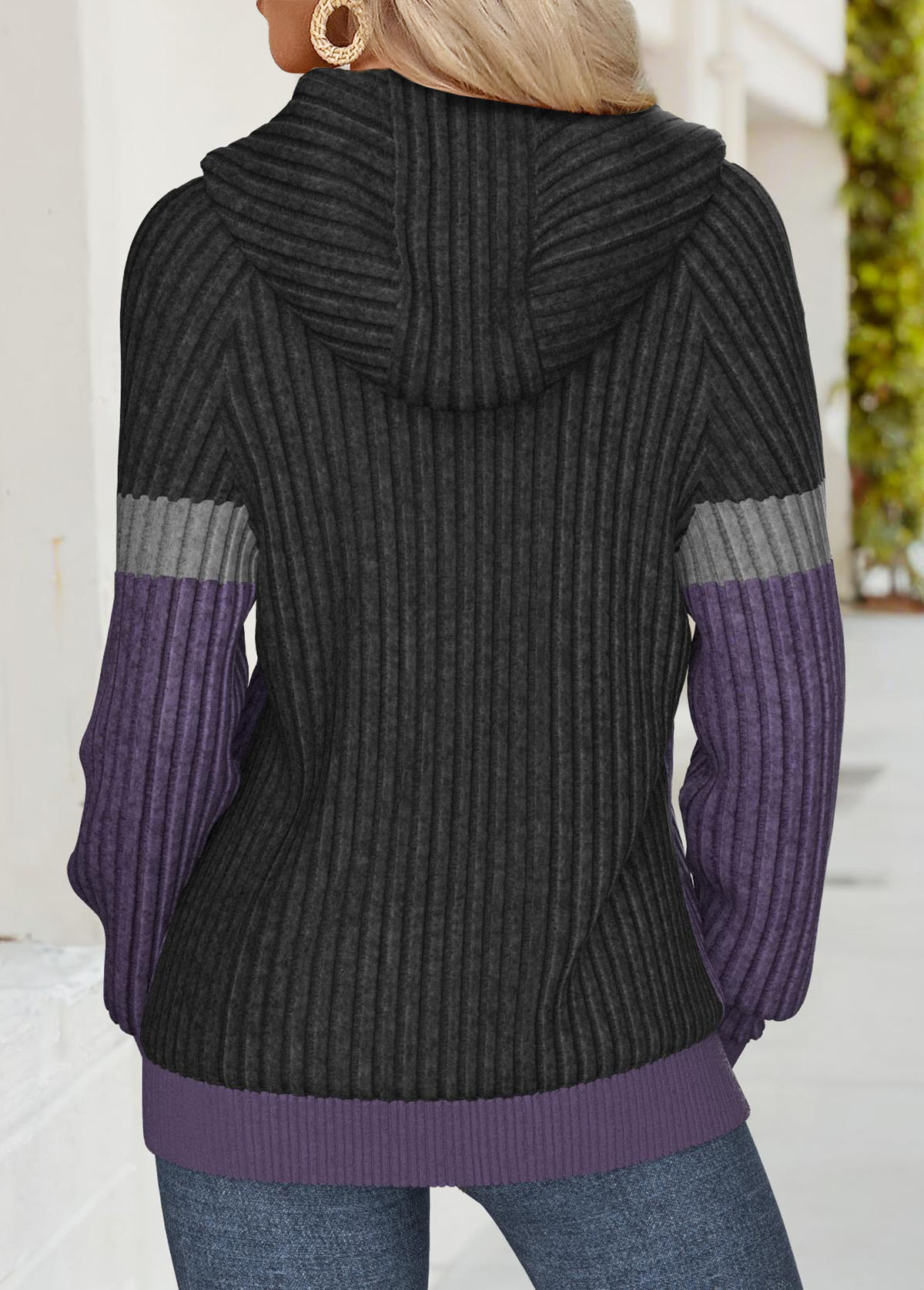 Dark Purple Tummy Coverage Long Sleeve Hoodie | picture 