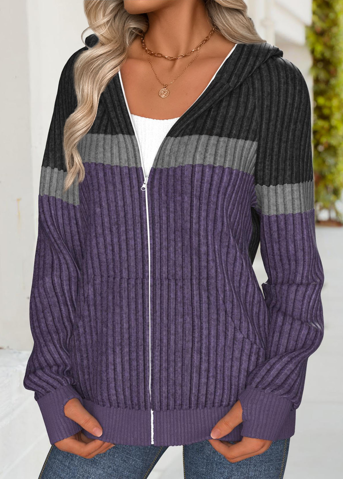 Dark Purple Tummy Coverage Long Sleeve Hoodie | picture 