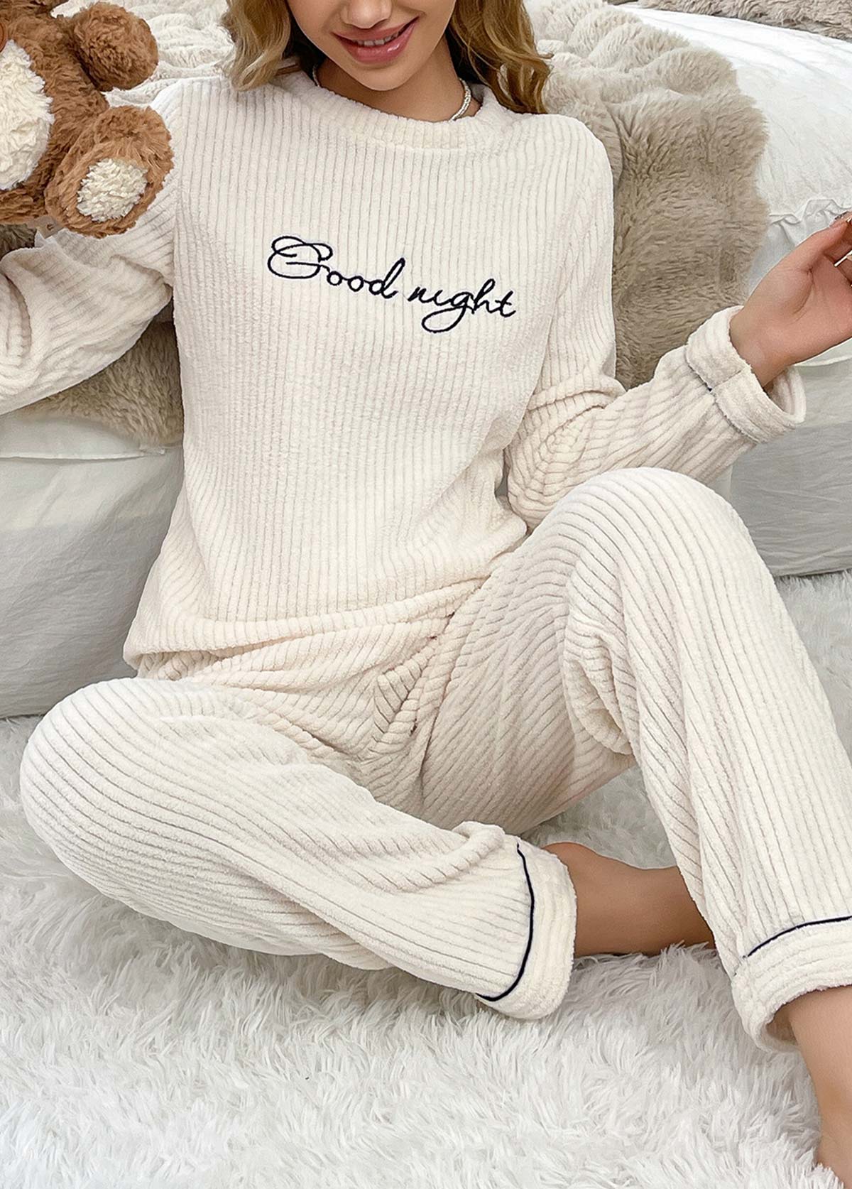 White Letter Print Long Sleeve Lounge Top and Pants | picture 