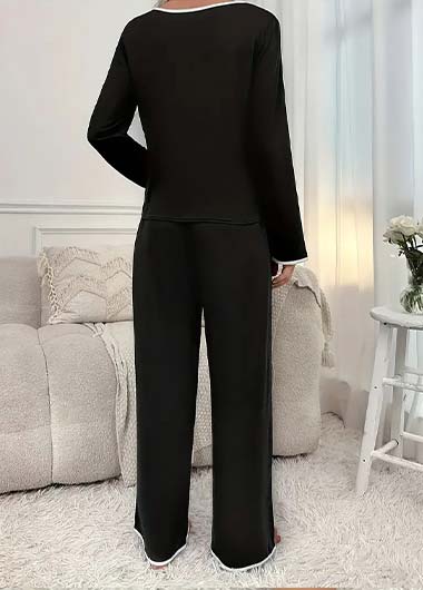 Black Long Sleeve V Neck Lounge Top and Pants | picture 