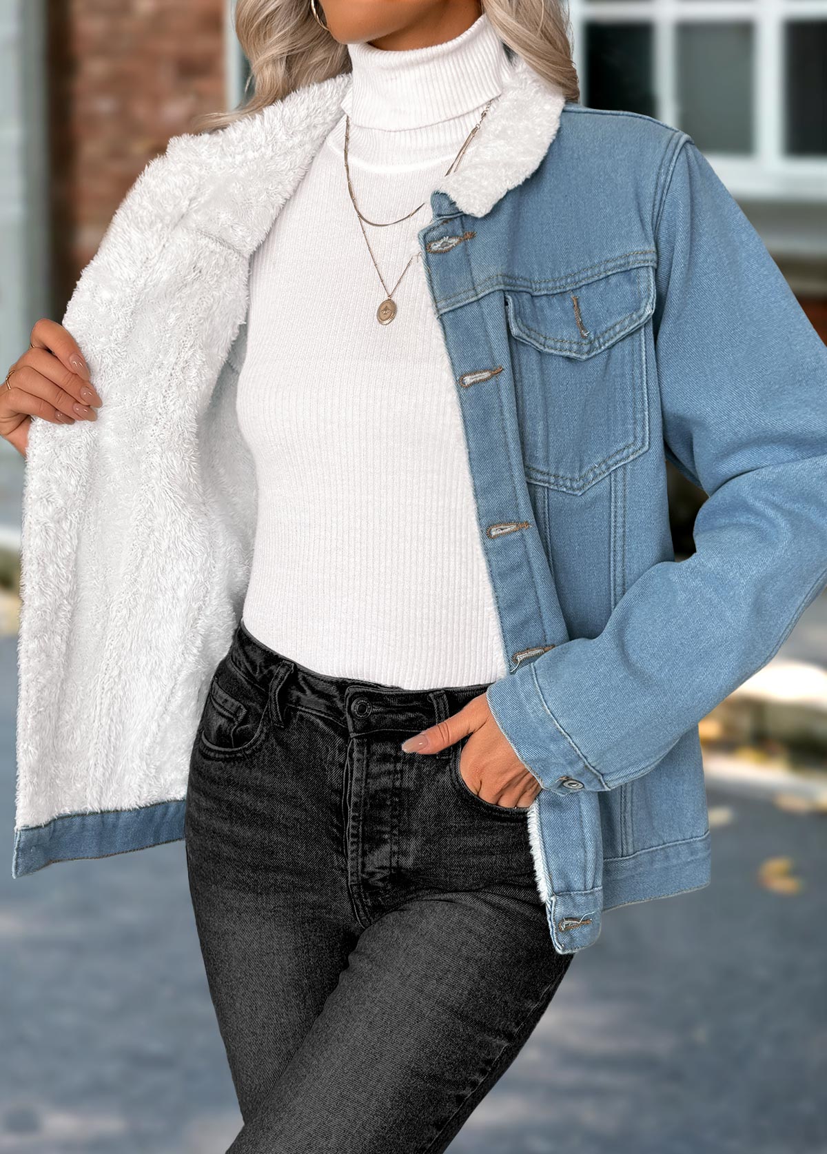 Denim Blue Tummy Coverage Long Sleeve Coat | picture 