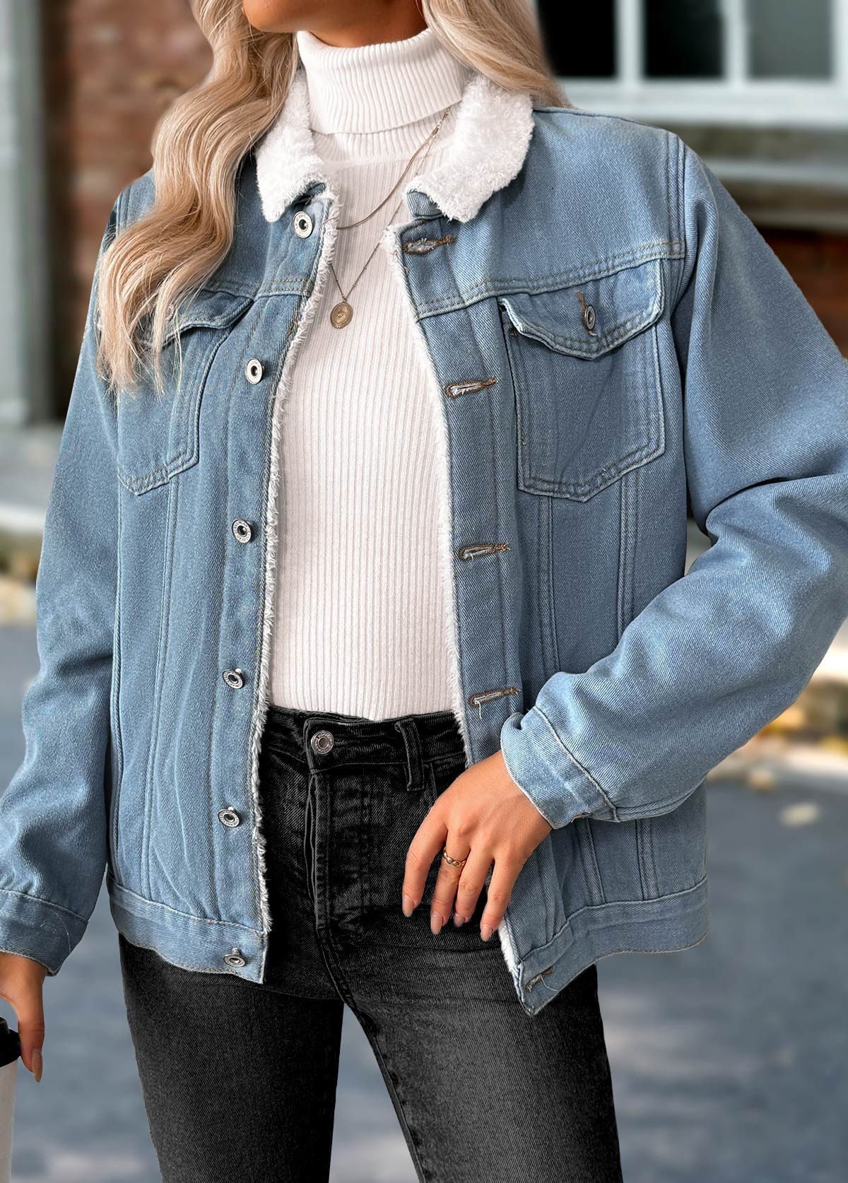 Denim Blue Tummy Coverage Long Sleeve Coat | picture 