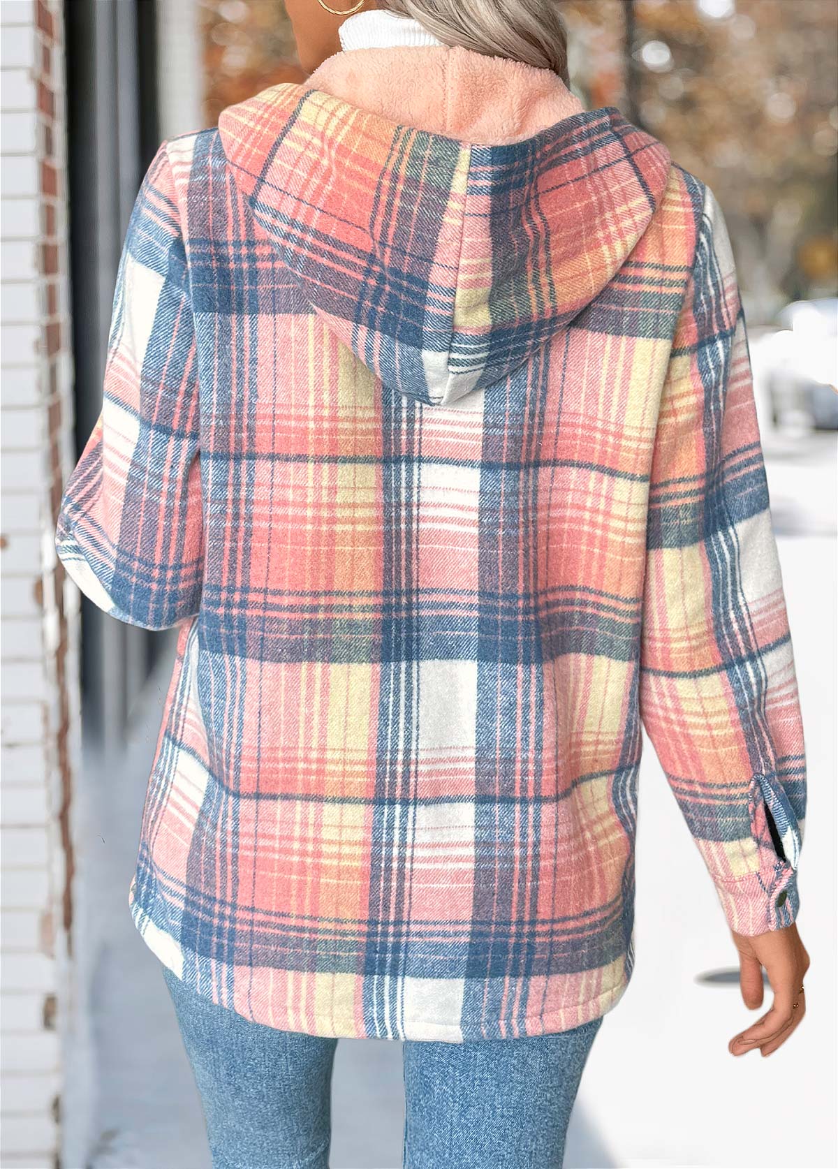 Pink Tummy Coverage Plaid Long Sleeve Hooded Coat | picture 