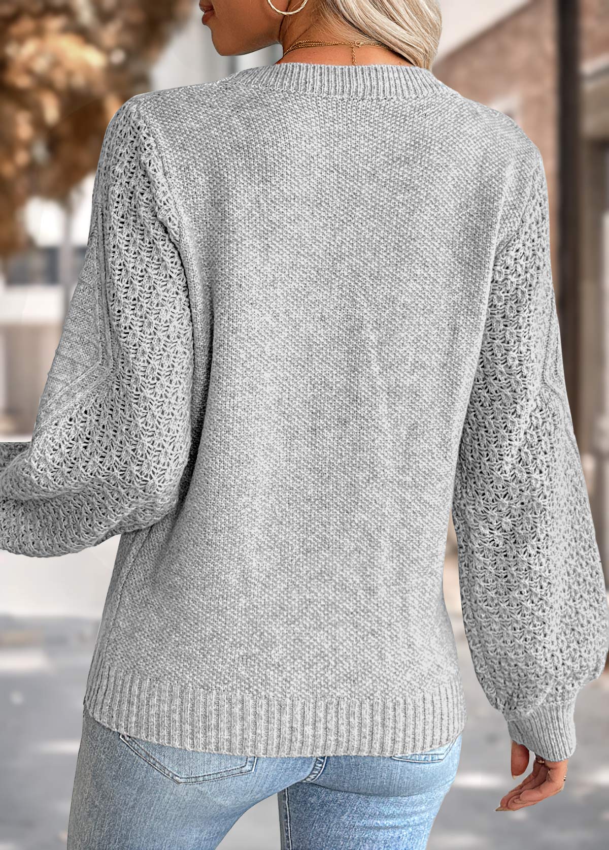 Grey Tummy Coverage Long Sleeve Round Neck Sweater | picture 