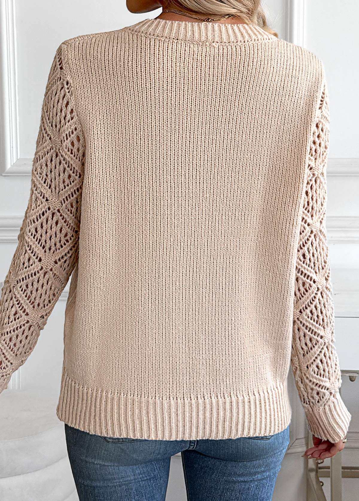 Light Camel Tummy Coverage Long Sleeve V Neck Sweater | picture 