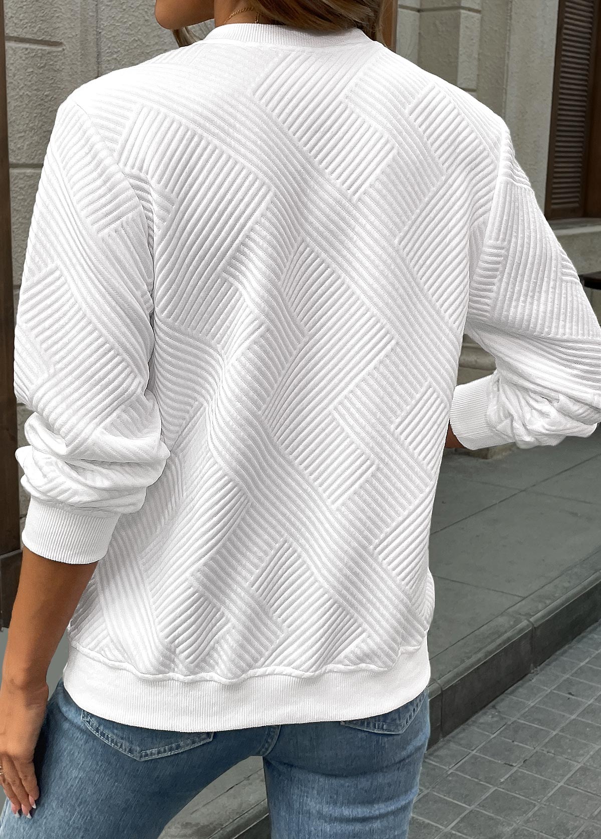 White Zipper Long Sleeve Round Neck Sweatshirt | picture 