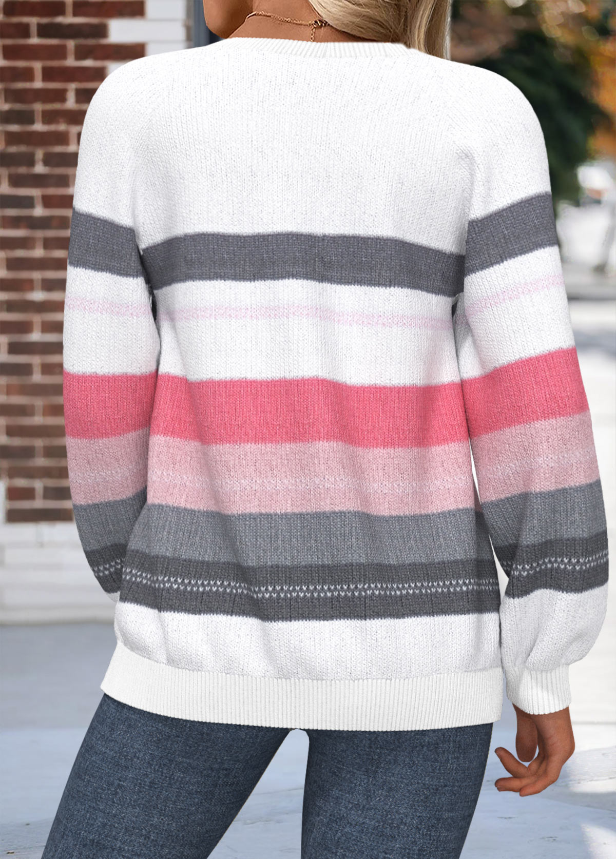 Raw White Tummy Coverage Striped Long Sleeve Sweatshirt | picture 