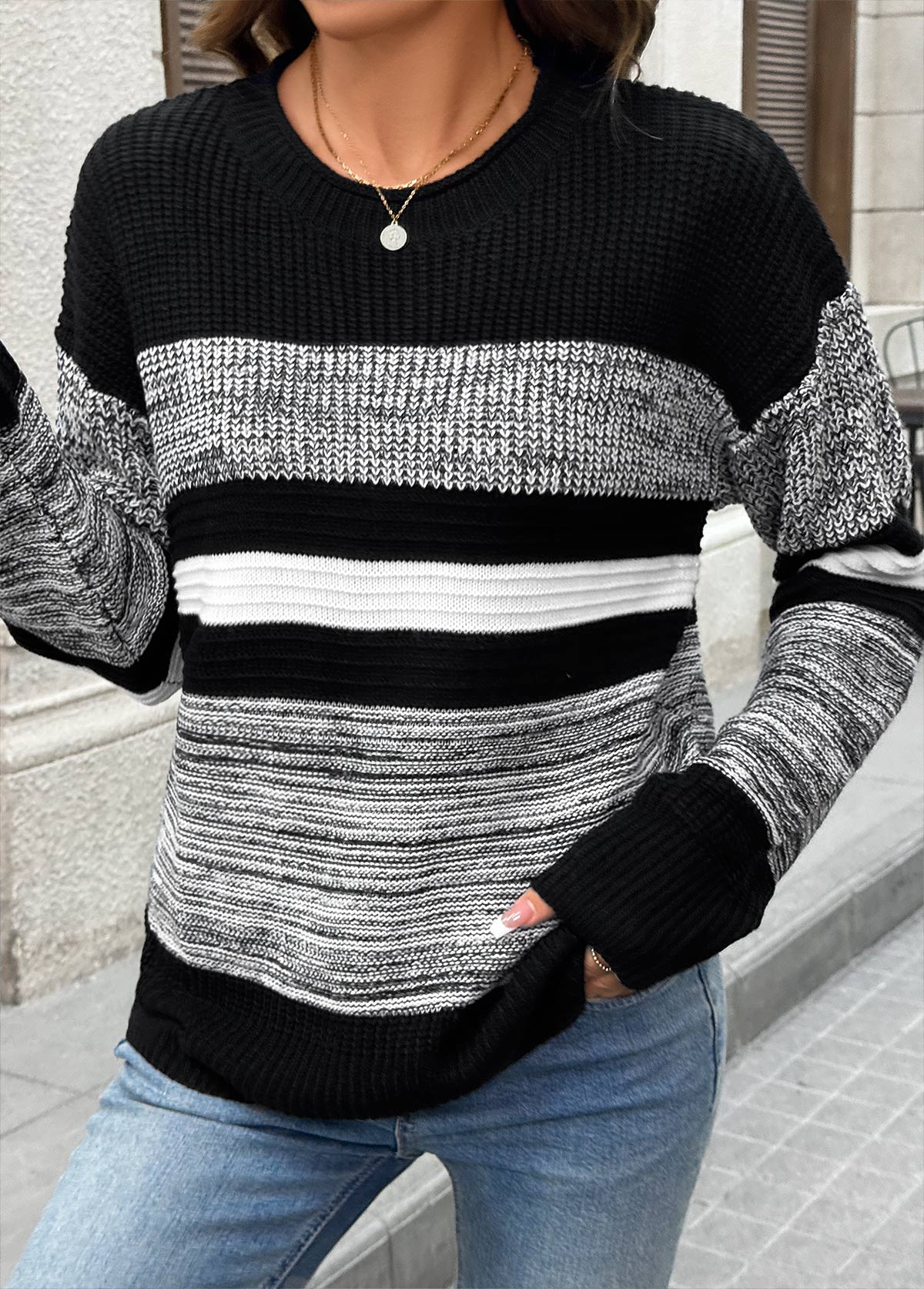 Black Tummy Coverage Long Sleeve Round Neck Sweater | picture 