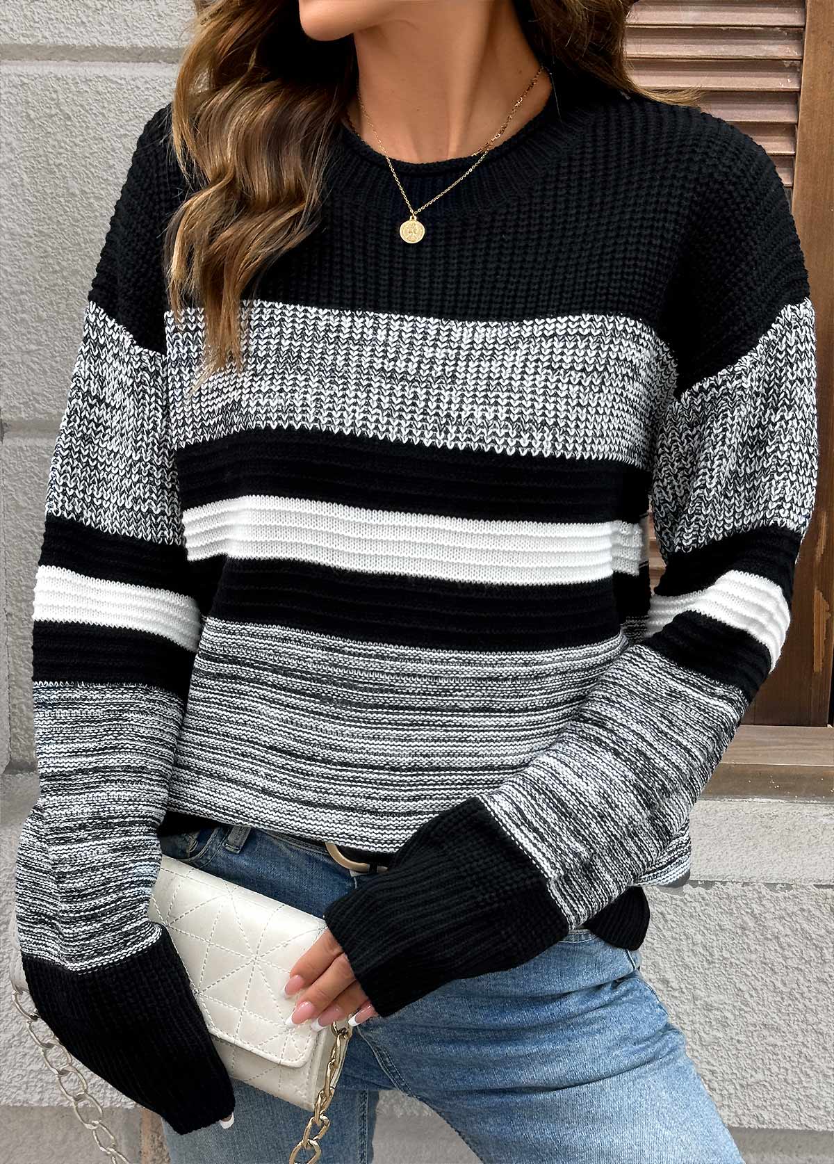 Black Tummy Coverage Long Sleeve Round Neck Sweater | picture 