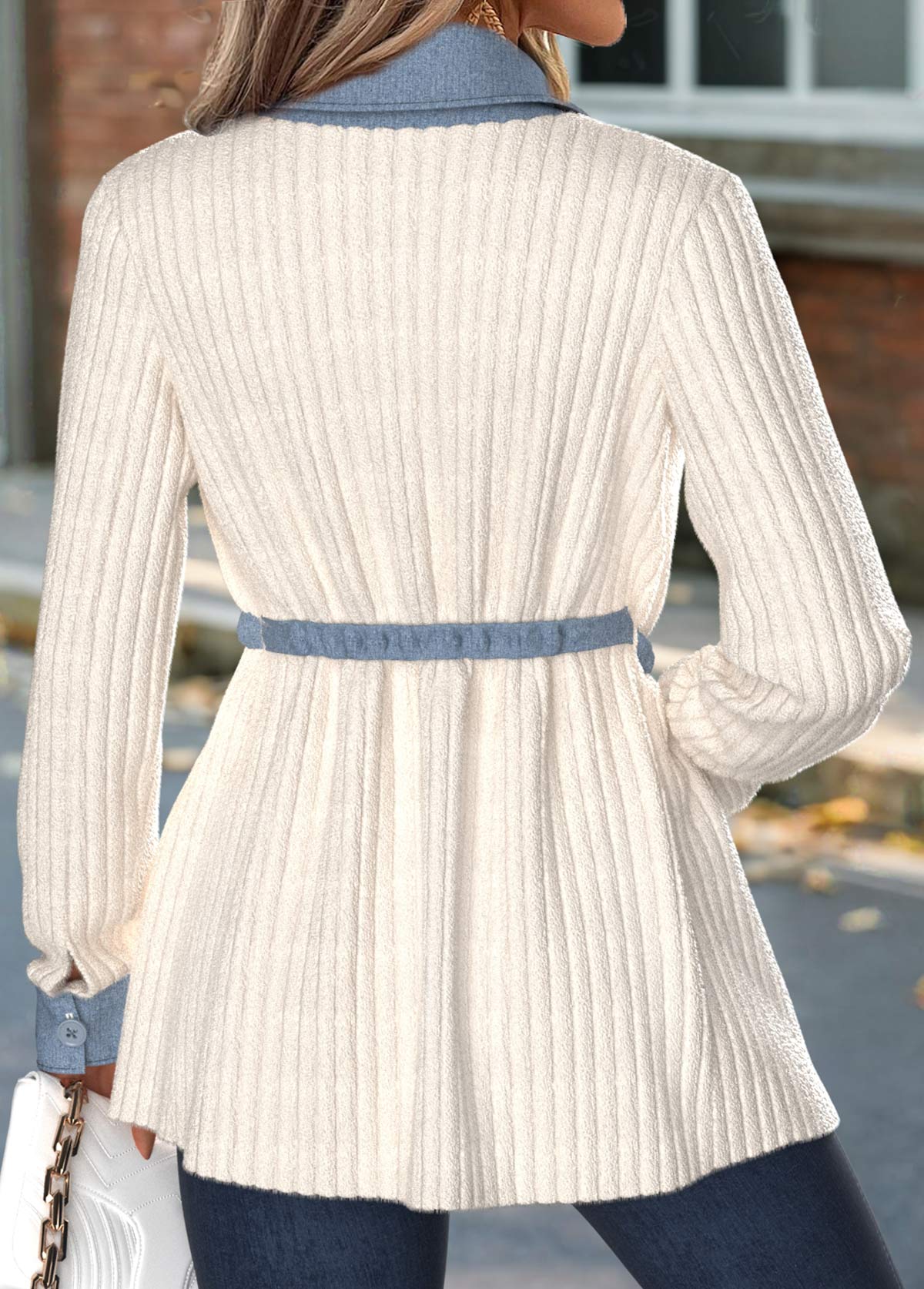 Beige Tummy Coverage Long Sleeve Shirt Collar Coat | picture 